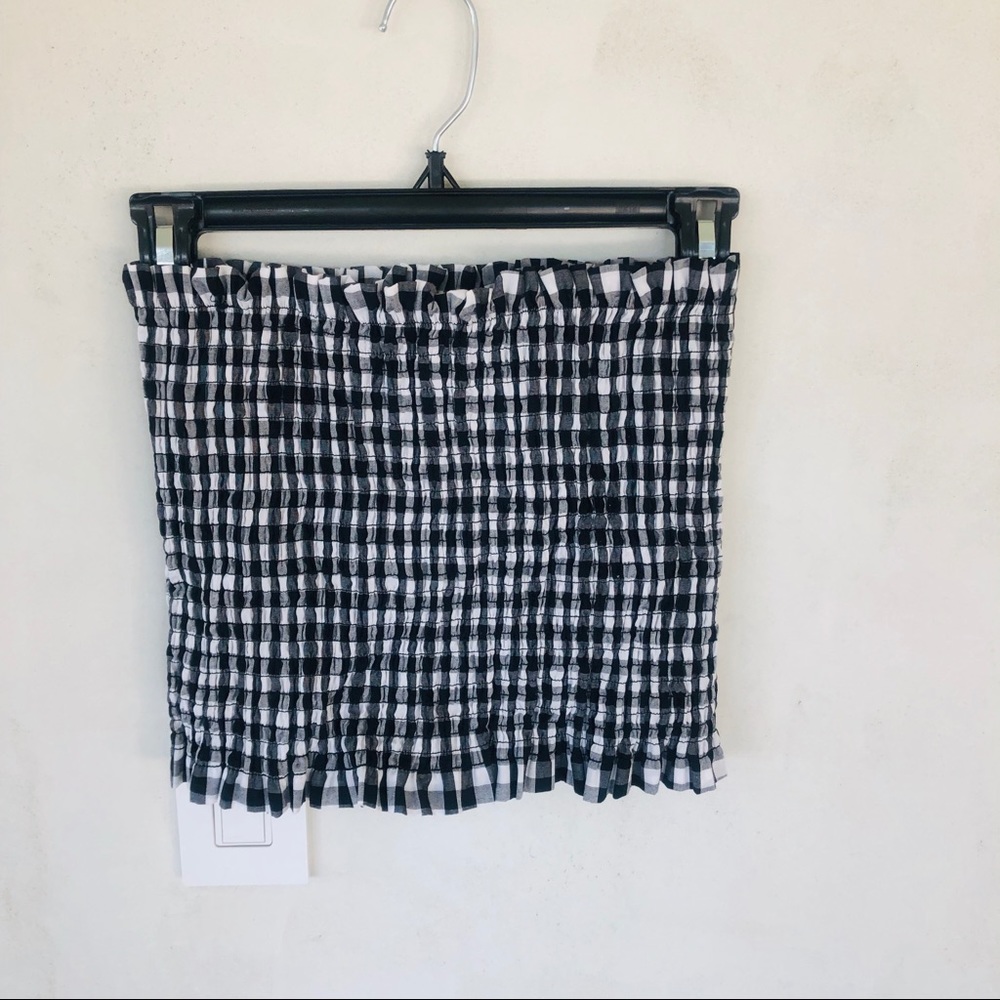 HEART HIPS black & white check smocked tube top